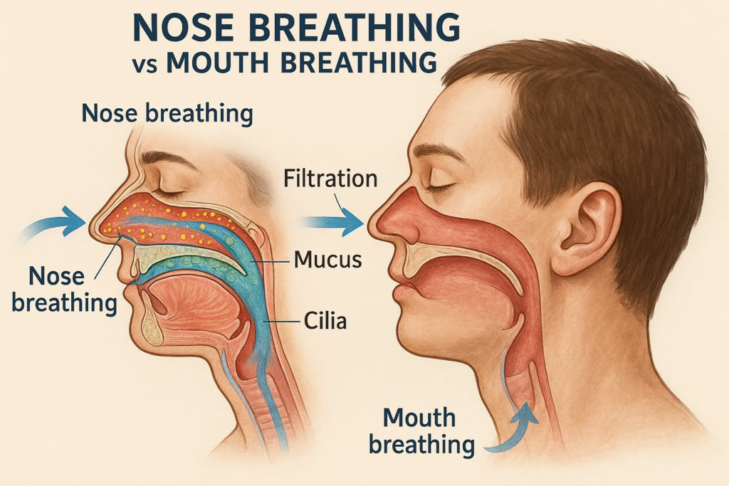 Nose Breathing vs Mouth Breathing illustration by Ascent ENT Speciality Centre