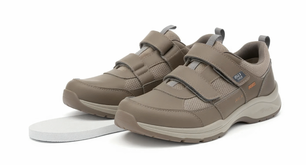 Pair of diabetic shoes designed to relieve pressure on an early stage diabetic foot ulcer as part of treatment in Ascent ENT Specialty Center 